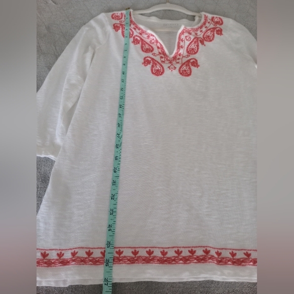 Talbots Vintage Top White & Red Embroidery Paisly  3/4 Sleeve Size S - Picture 5 of 6